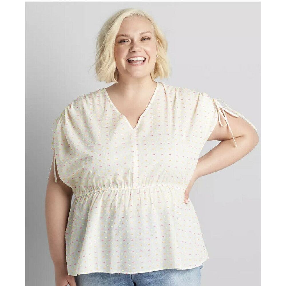 New Lane Bryant Womans Sz 26/28 Blouse Dolman‎ Sleeve Peplum Top White NWT